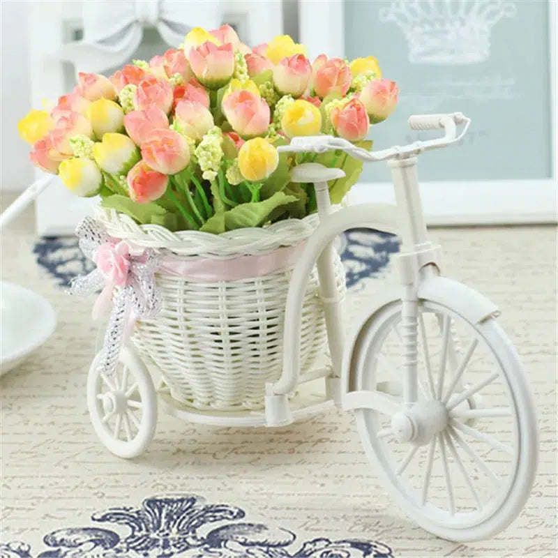 Rattan Bike Vase with Silk Flowers Rose  Daisy  