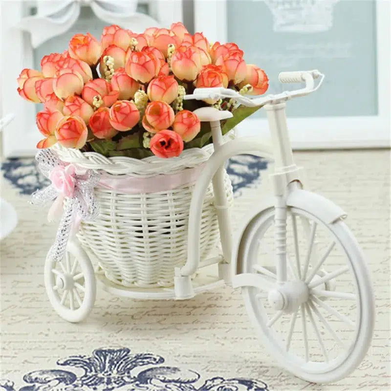 Rattan Bike Vase with Silk Flowers Rose  Daisy  