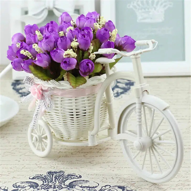 Rattan Bike Vase with Silk Flowers Rose  Daisy  