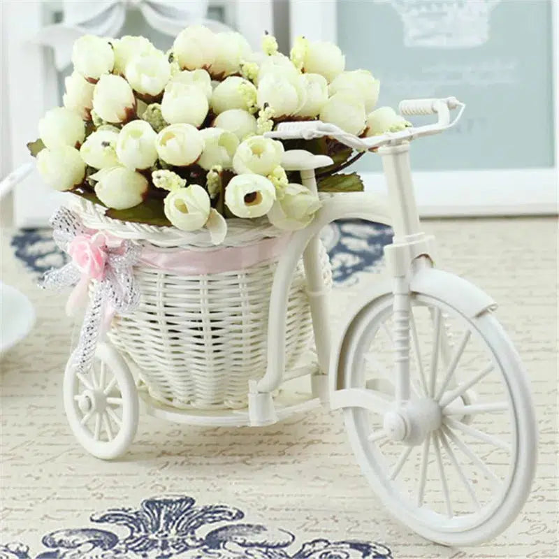 Rattan Bike Vase with Silk Flowers Rose  Daisy  