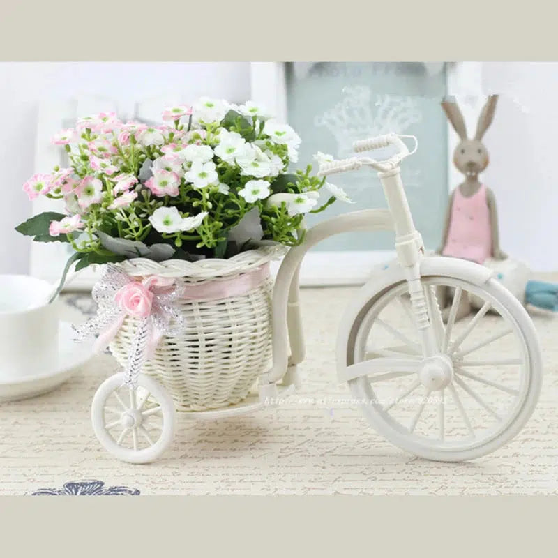 Rattan Bike Vase with Silk Flowers Rose  Daisy  