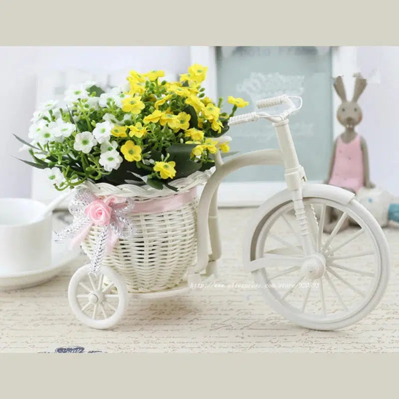 Rattan Bike Vase with Silk Flowers Rose  Daisy  