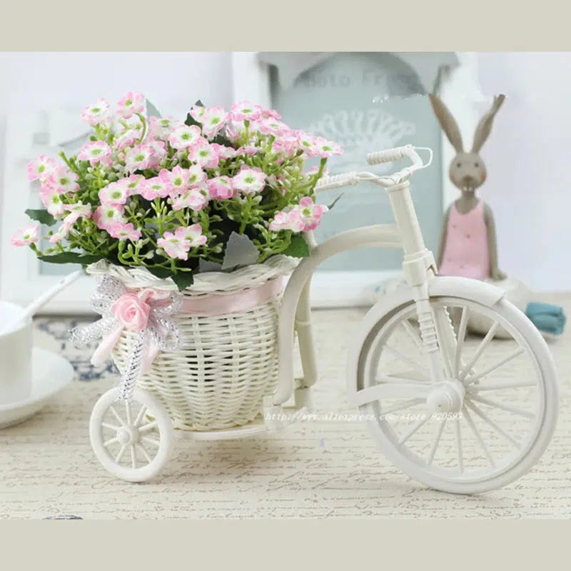 Rattan Bike Vase with Silk Flowers Rose  Daisy  