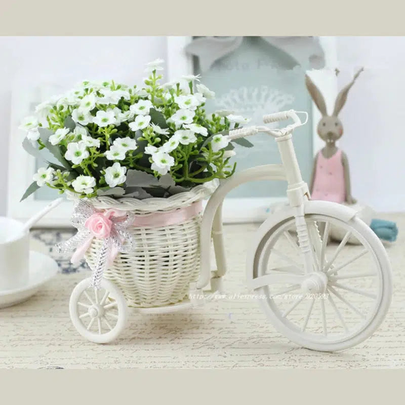 Rattan Bike Vase with Silk Flowers Rose  Daisy  