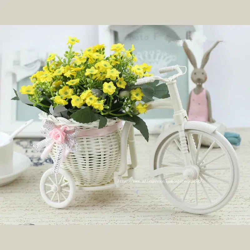 Rattan Bike Vase with Silk Flowers Rose  Daisy  