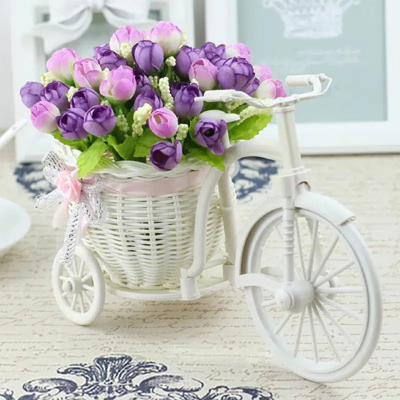 Rattan Bike Vase with Silk Flowers Rose  Daisy  