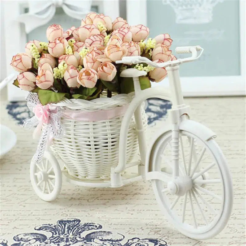 Rattan Bike Vase with Silk Flowers Rose  Daisy  