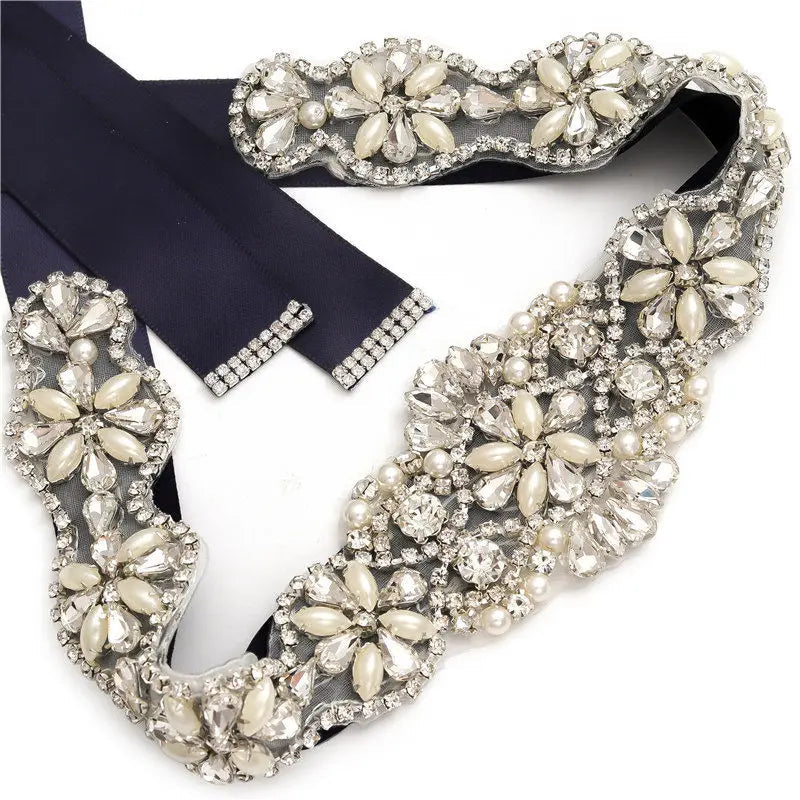 Rhinestones Bridal Belt Pearls Crystal Bridal Belt Jeweled Bridal Sash  