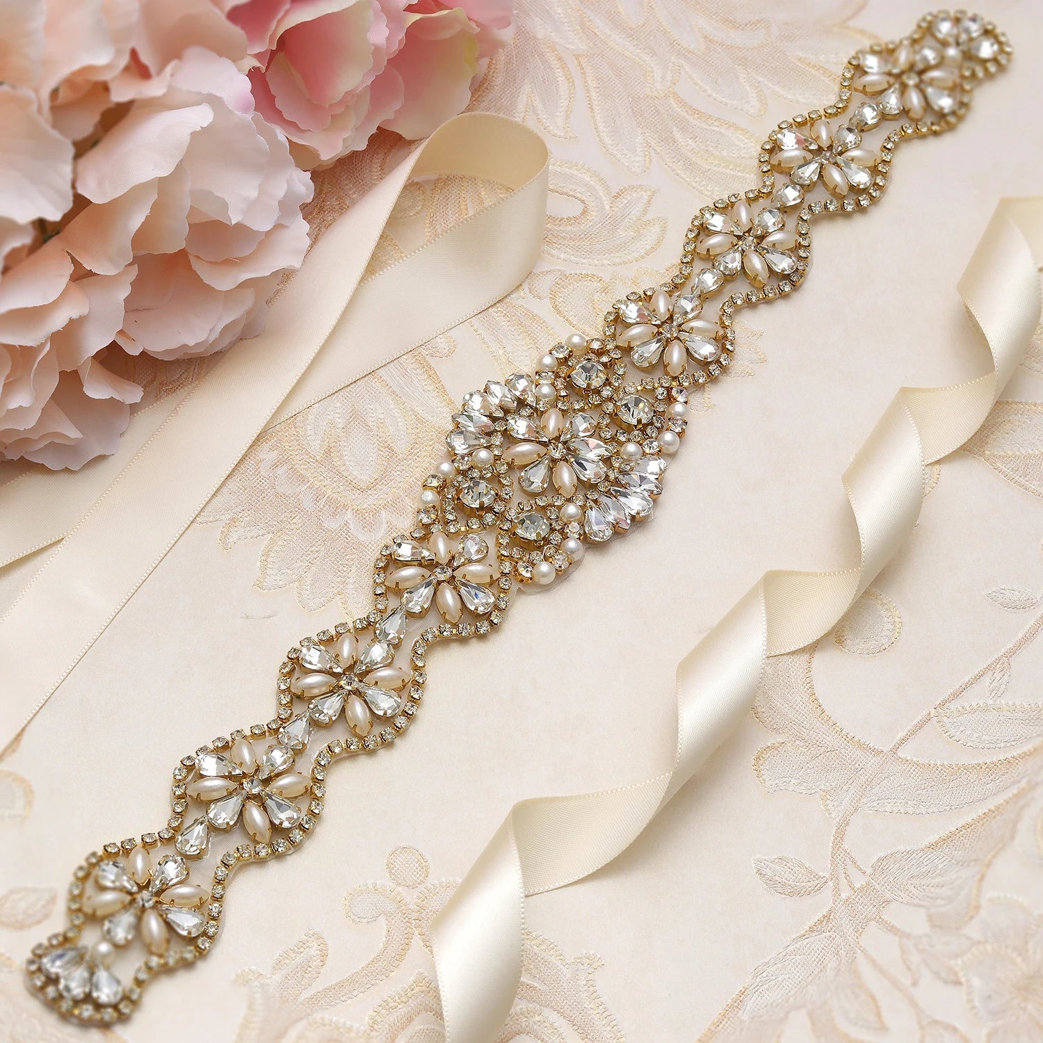 Rhinestones Bridal Belt Pearls Crystal Bridal Belt Jeweled Bridal Sash  