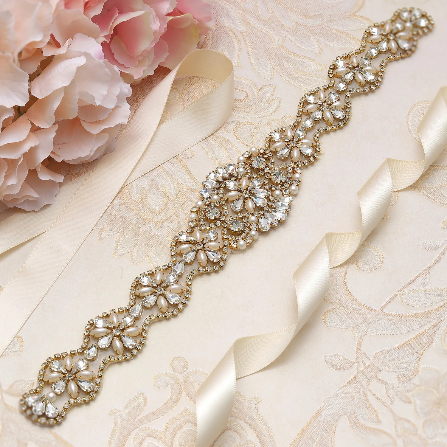 Rhinestones Bridal Belt Pearls Crystal Bridal Belt Jeweled Bridal Sash  