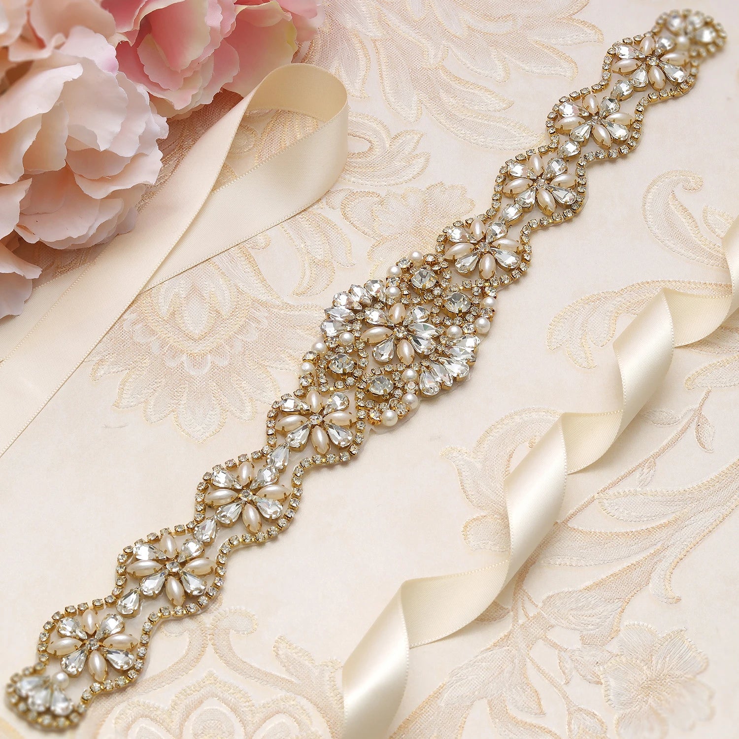 Rhinestones Bridal Belt Pearls Crystal Bridal Belt Jeweled Bridal Sash  