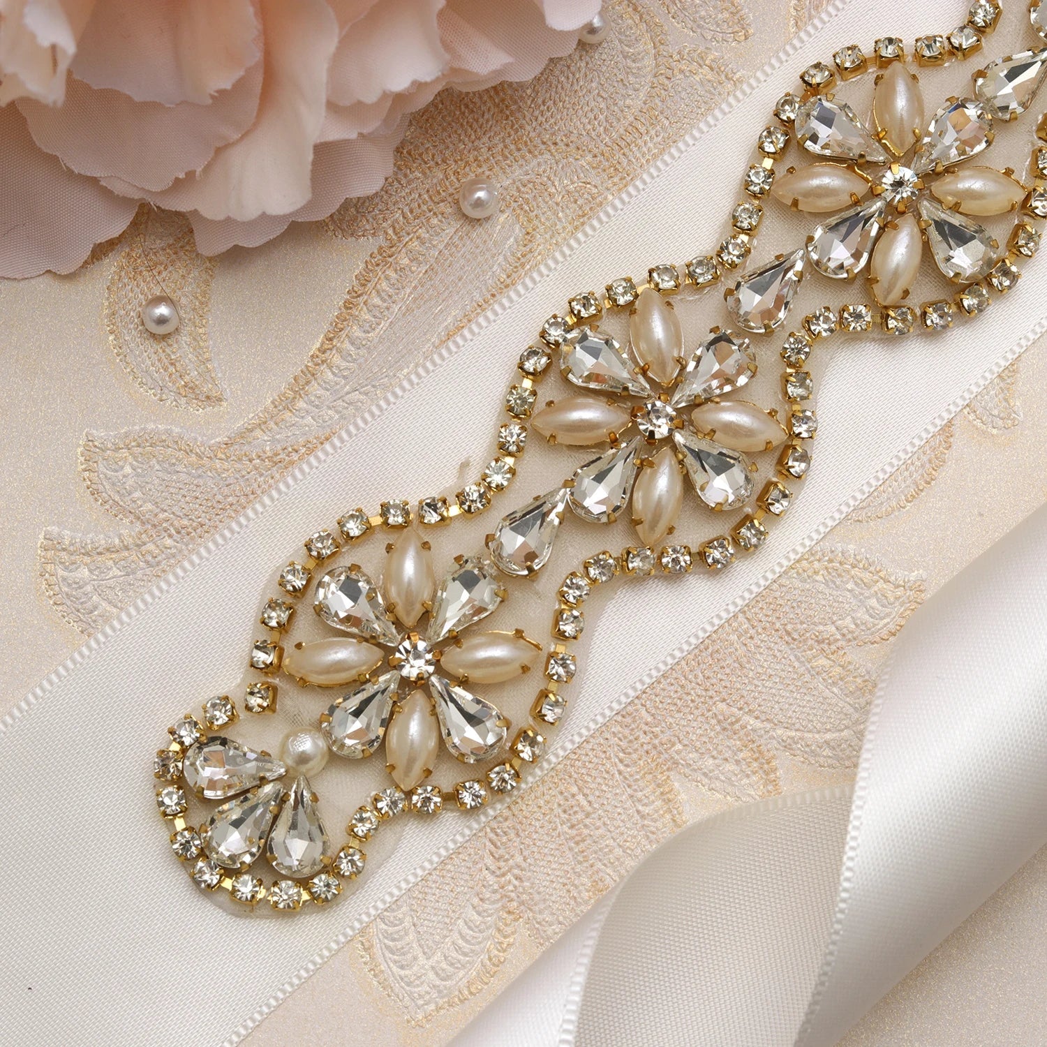 Rhinestones Bridal Belt Pearls Crystal Bridal Belt Jeweled Bridal Sash  