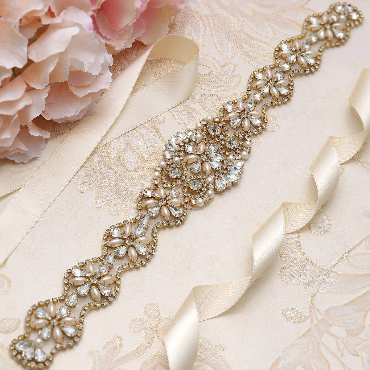 Rhinestones Bridal Belt Pearls Crystal Bridal Belt Jeweled Bridal Sash  