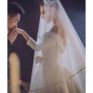 Ribbon Edge Tulle Long Bridal Veil Two Layer Bridal Veil Long Bridal Veils-Bridal Accessories-My Online Wedding Store