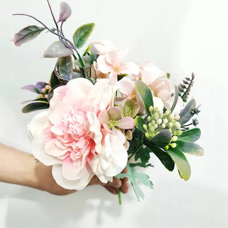 Rose Bouquet Artificial Peony Silk Flowers DIY Pink Hydrangea  