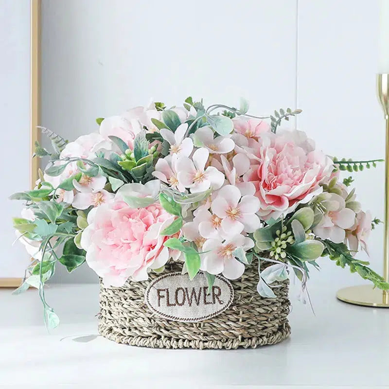 Rose Bouquet Artificial Peony Silk Flowers DIY Pink Hydrangea  