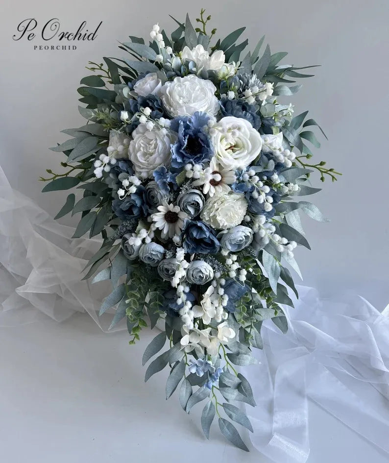 Artificial White Waterfall Bouquet Blue Beach Luxury  