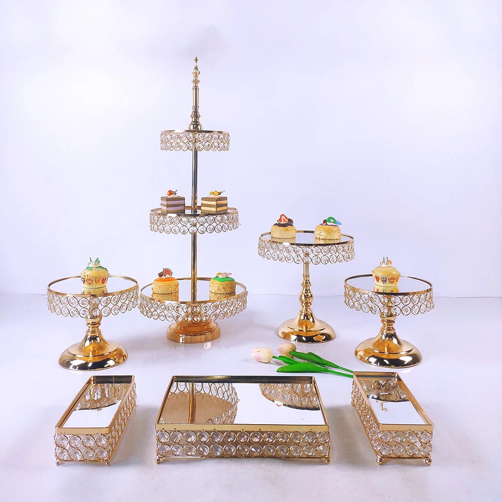 Metal Crystal Cake Stand Sets-Wedding Cake Stands & Plates