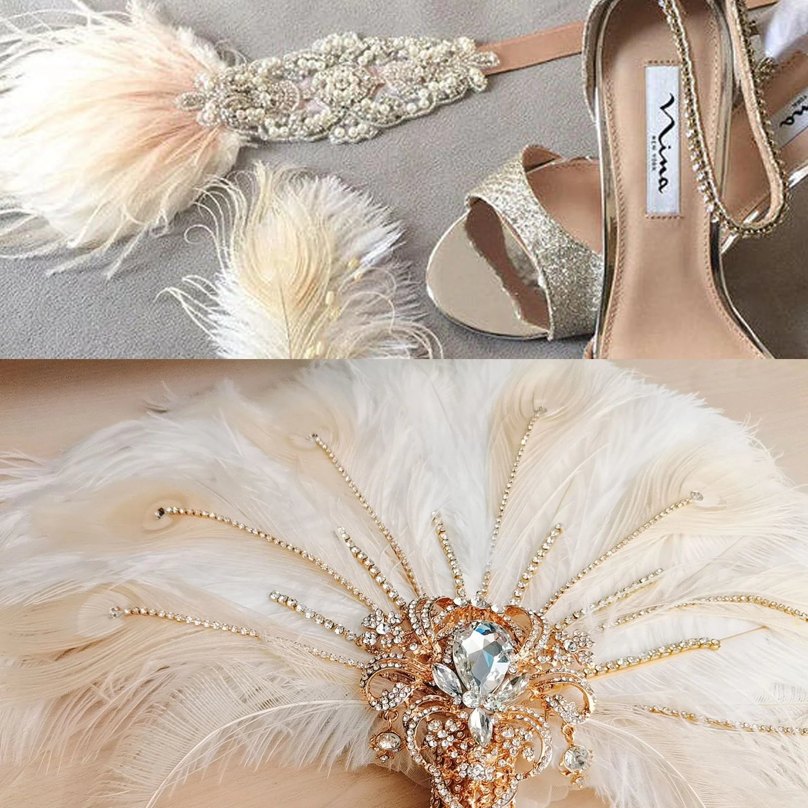 Ivory Ostrich Feather Bridal Bouquets Fan  