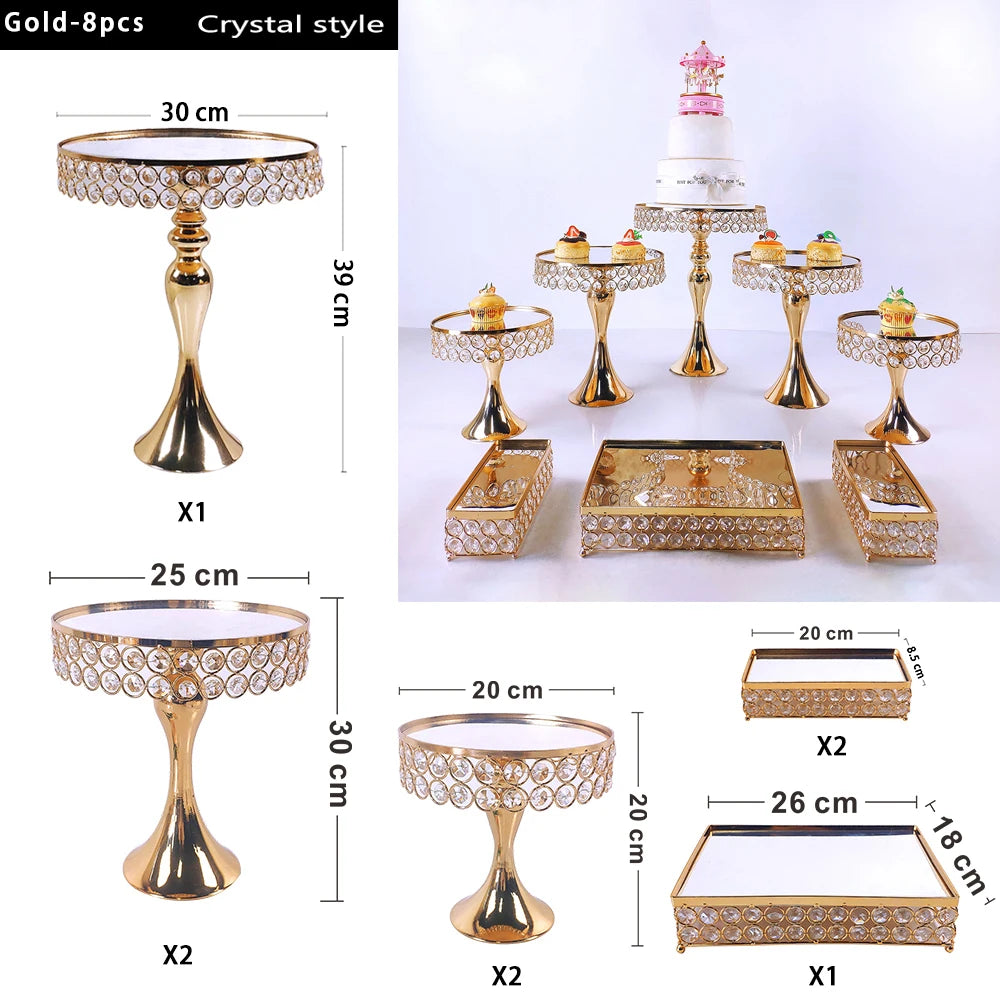 Metal Crystal Cake Stand Sets-Wedding Cake Stands & Plates