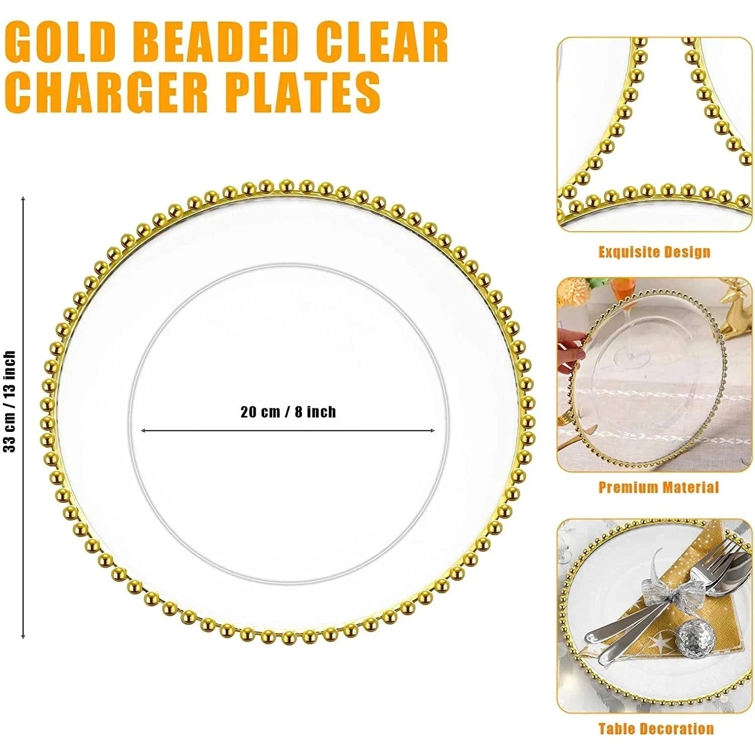 20pcs/50pcs Clear Plastic Charger Plates with Beads Rim  