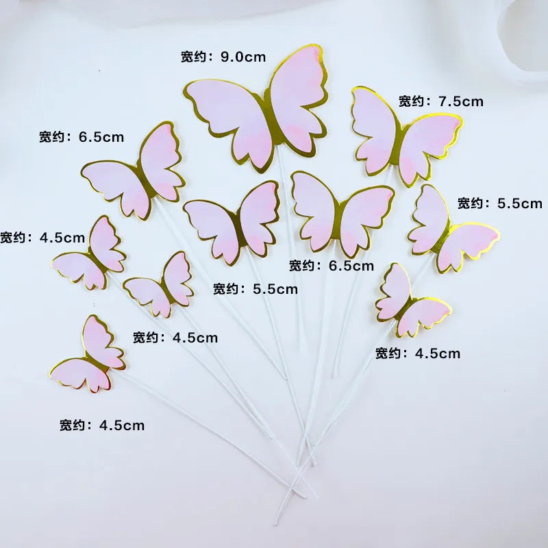 10pcs Stamping Gold Pink Butterfly Cake Topper  