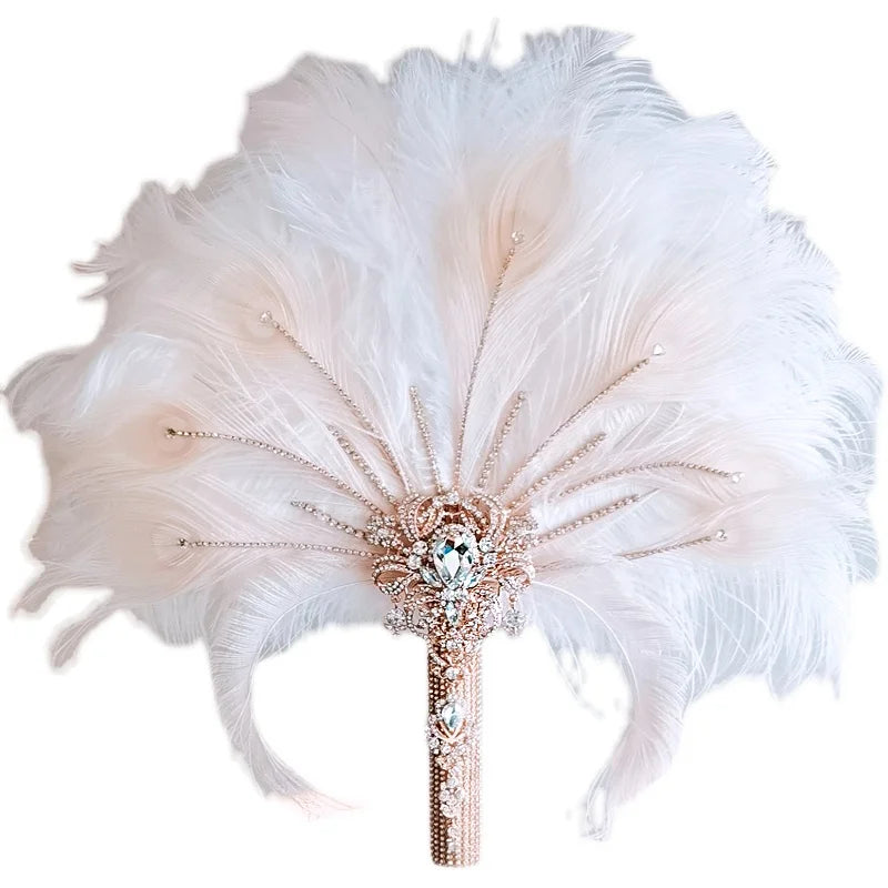 Ivory Ostrich Feather Bridal Bouquets Fan  