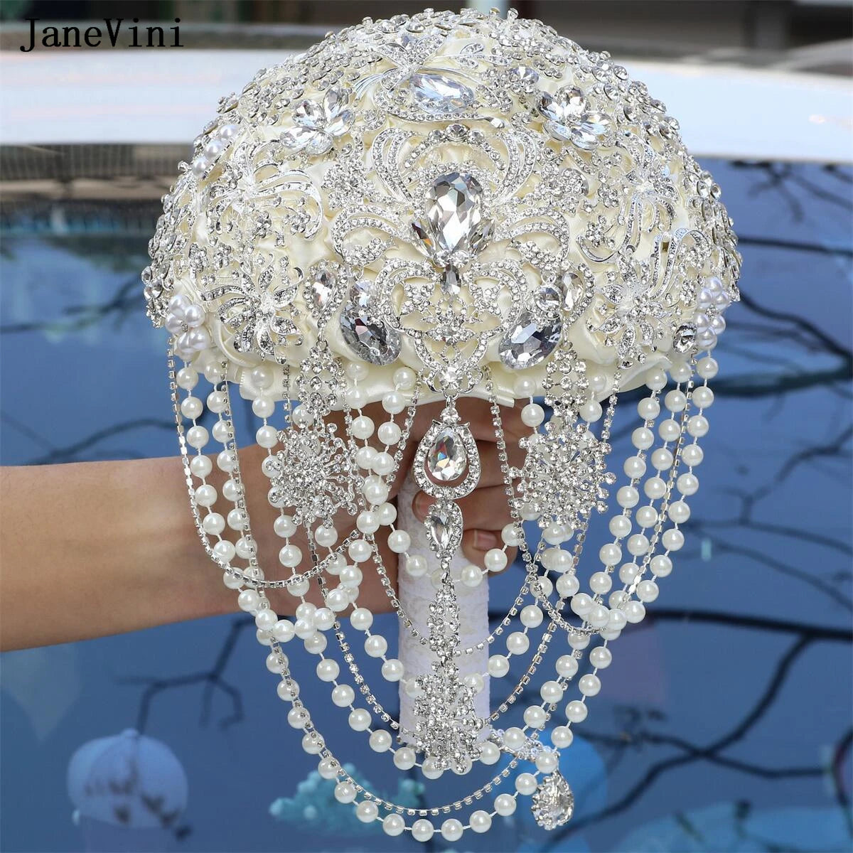 Luxury Diamond Crystal Ivory Bridal Wedding Brooch Bouquets  