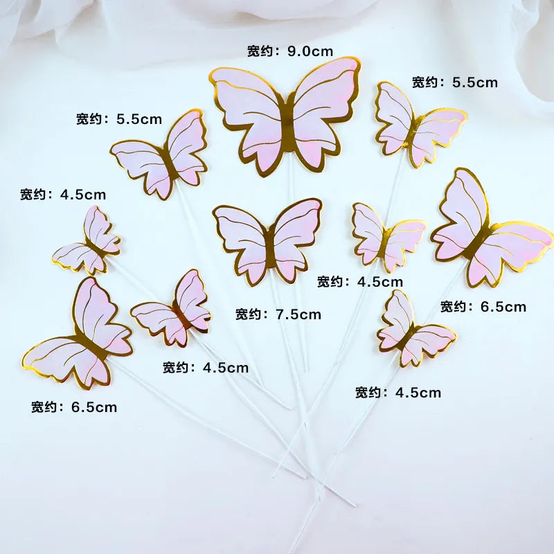 10pcs Stamping Gold Pink Butterfly Cake Topper  