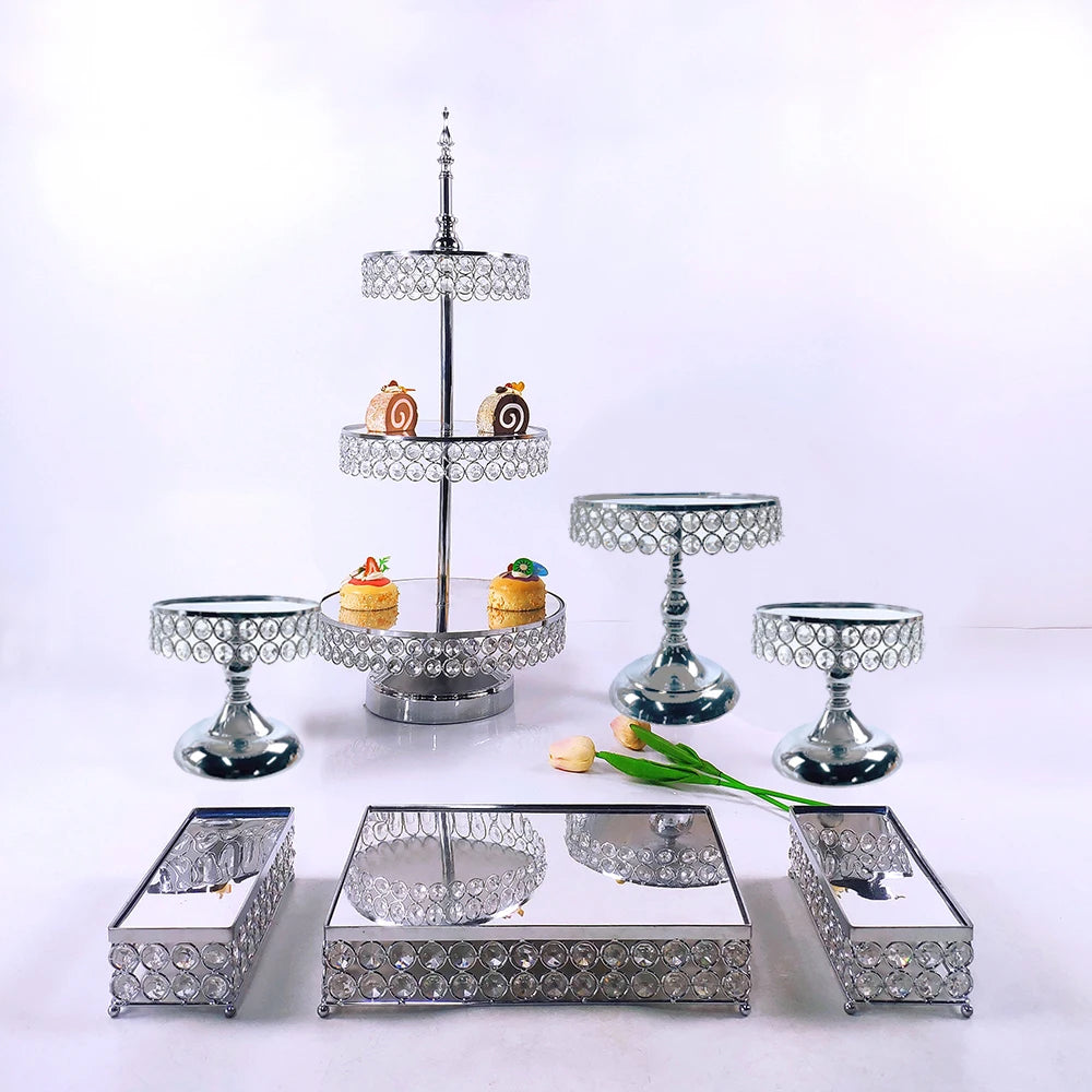 Metal Crystal Cake Stand Sets-Wedding Cake Stands & Plates