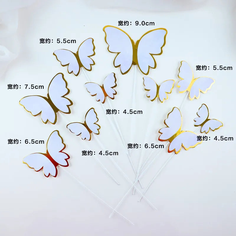 10pcs Stamping Gold Pink Butterfly Cake Topper  