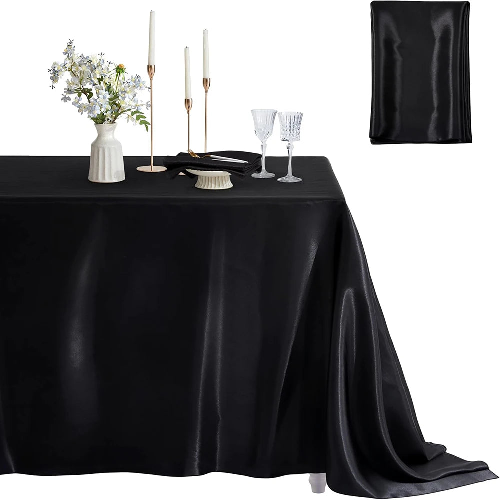 Black Rectangle Satin Tablecloth  