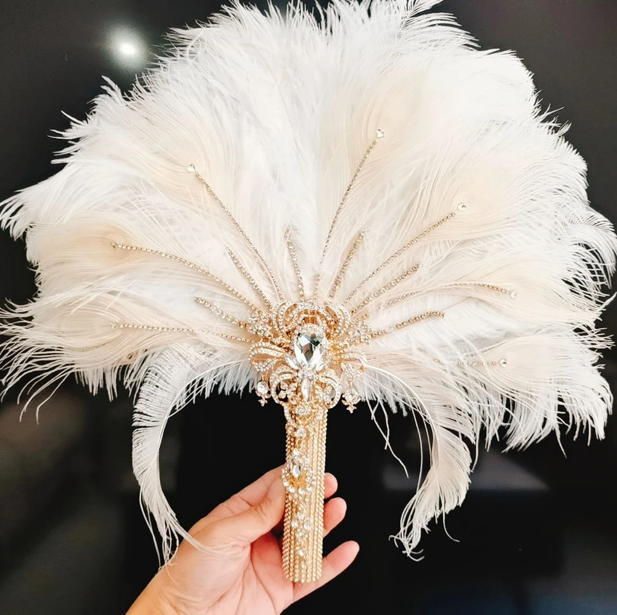 Ivory Ostrich Feather Bridal Bouquets Fan  