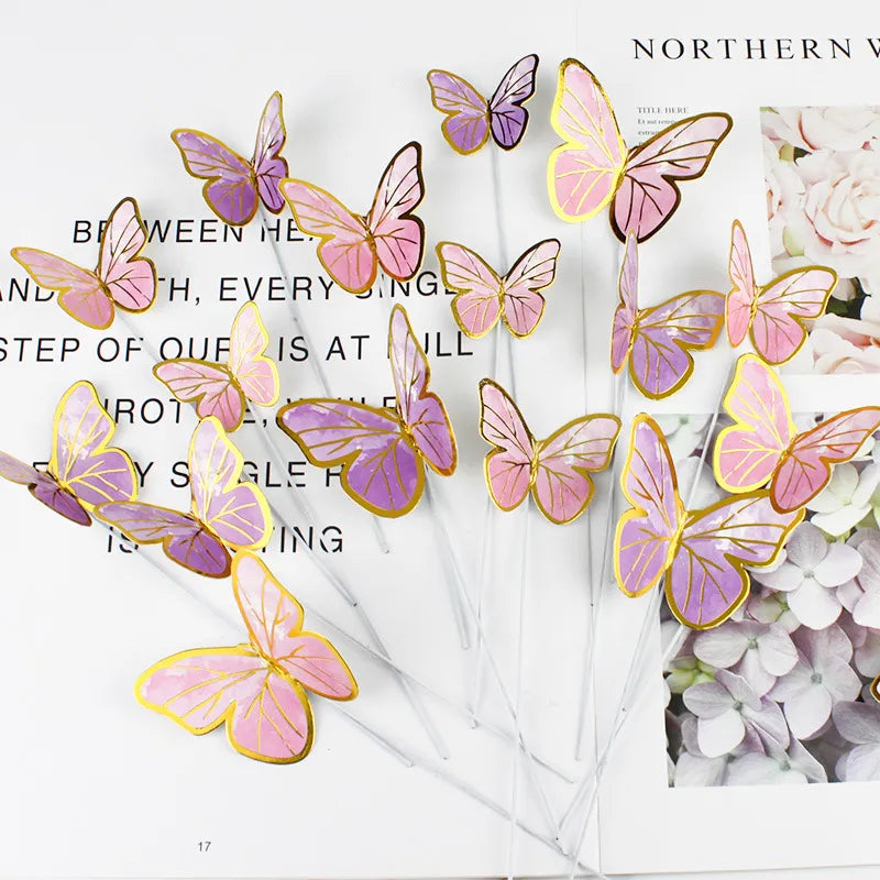 10pcs Stamping Gold Pink Butterfly Cake Topper  