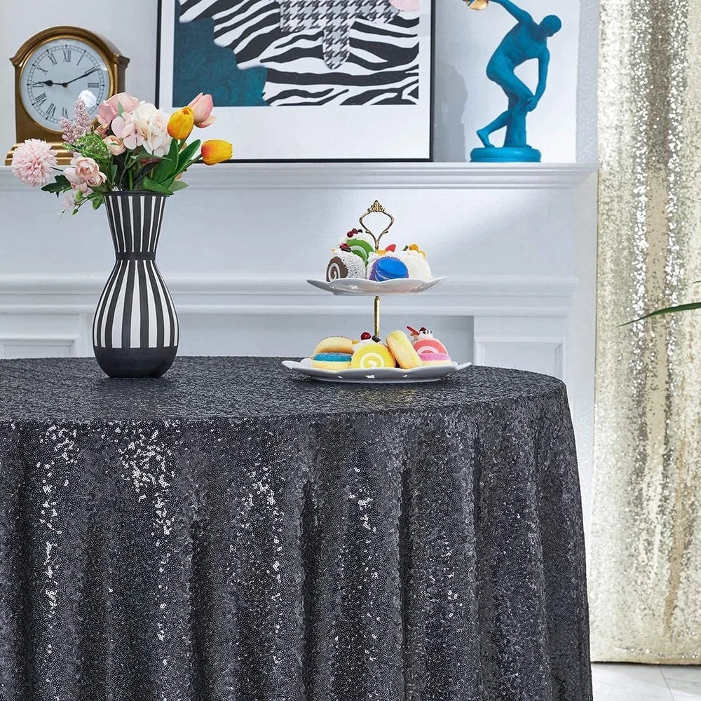 Black Round Sequin Tablecloth  