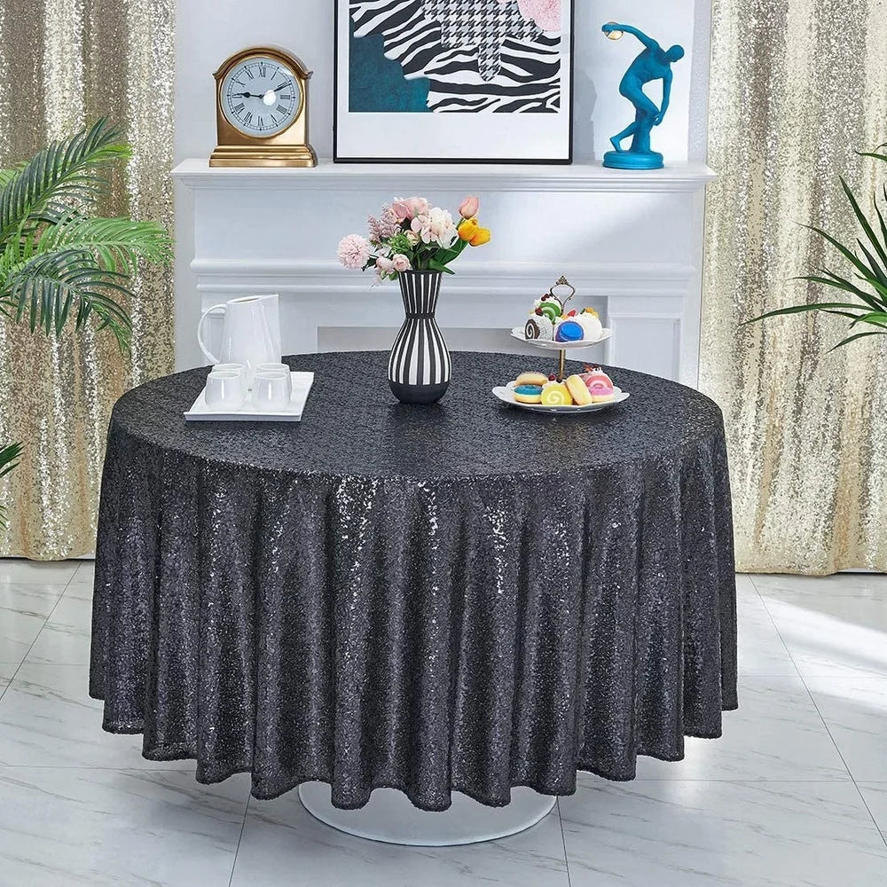 Black Round Sequin Tablecloth  