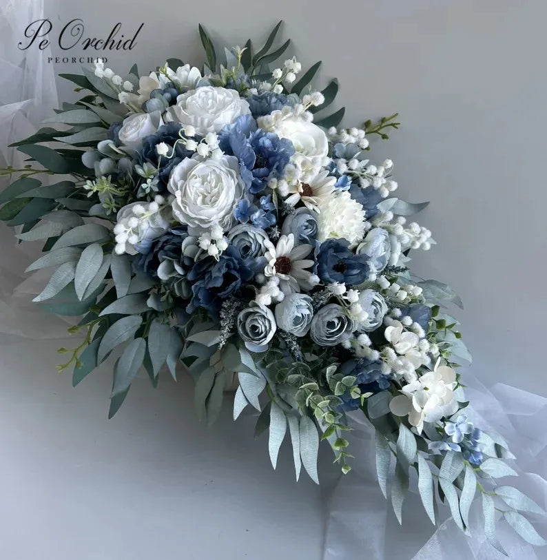 Artificial White Waterfall Bouquet Blue Beach Luxury  