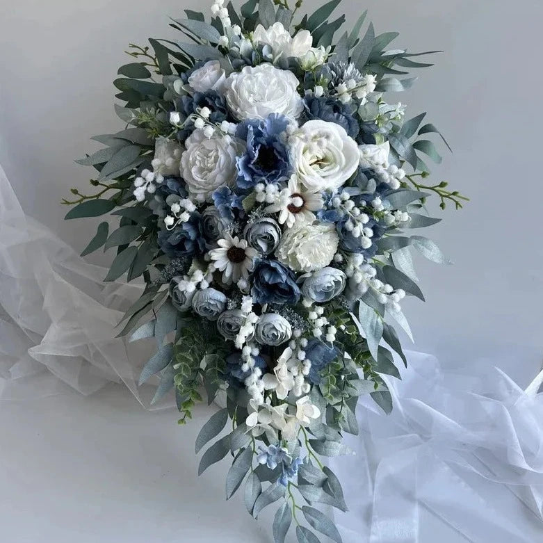 Artificial White Waterfall Bouquet Blue Beach Luxury  