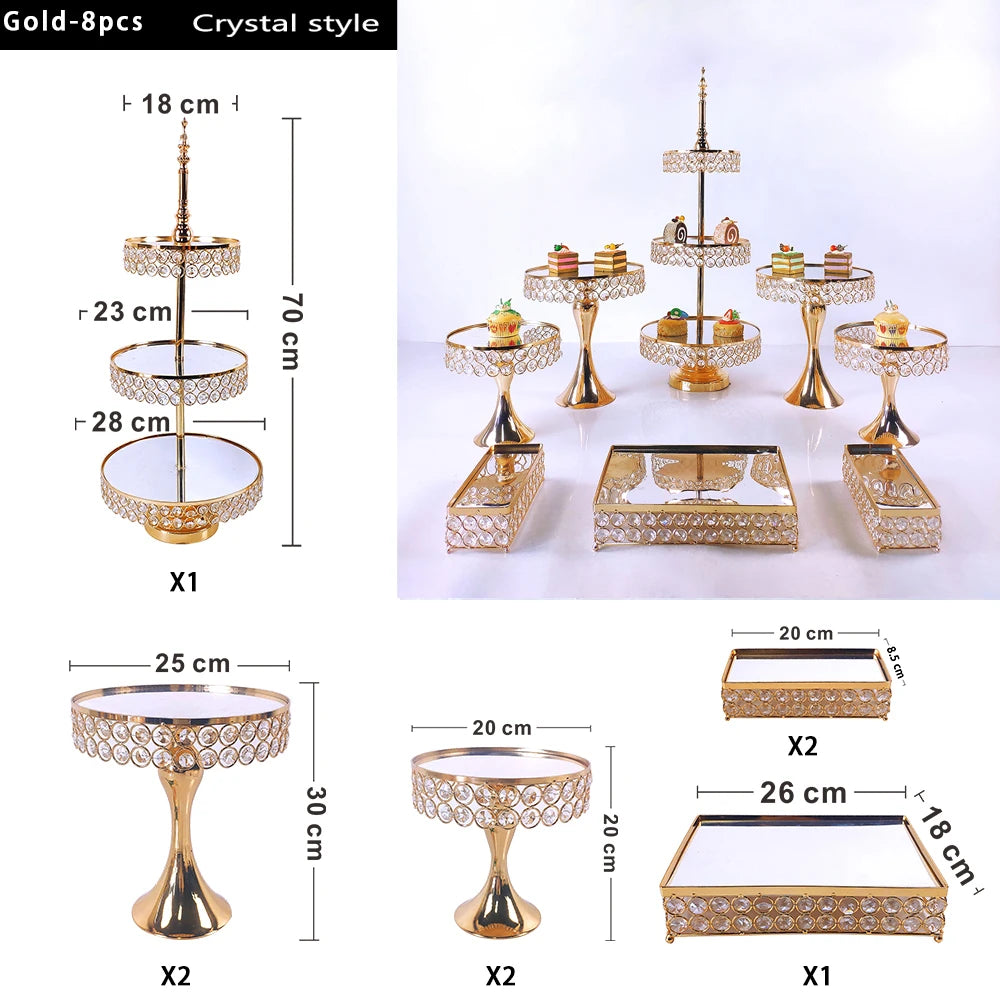 Metal Crystal Cake Stand Sets-Wedding Cake Stands & Plates