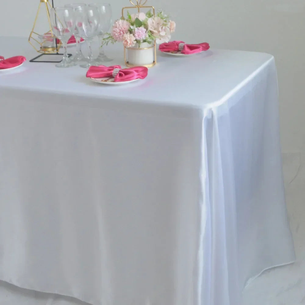 White Elegant Satin Rectangle Tablecloth  