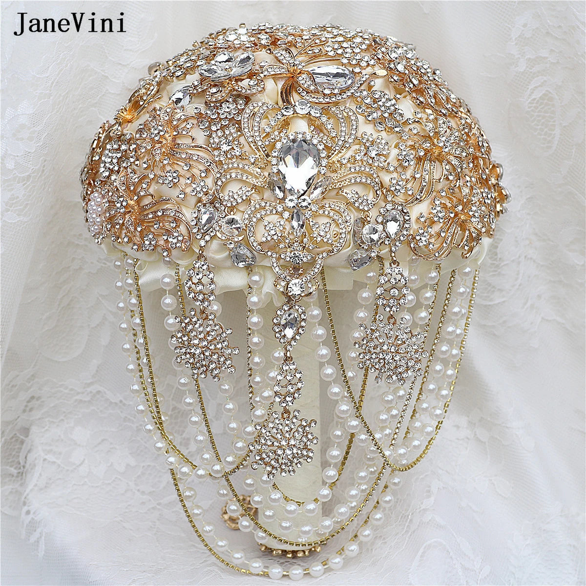 Luxury Diamond Crystal Ivory Bridal Wedding Brooch Bouquets  