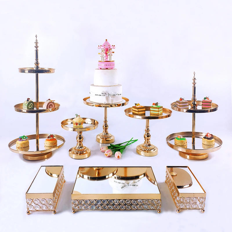 Metal Crystal Cake Stand Sets-Wedding Cake Stands & Plates