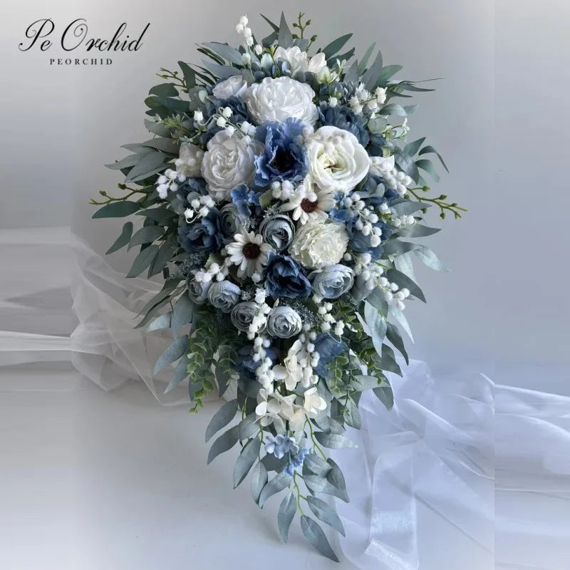 Artificial White Waterfall Bouquet Blue Beach Luxury  