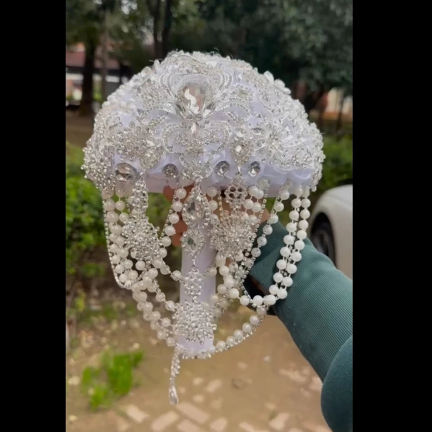 Luxury Diamond Crystal Ivory Bridal Wedding Brooch Bouquets  