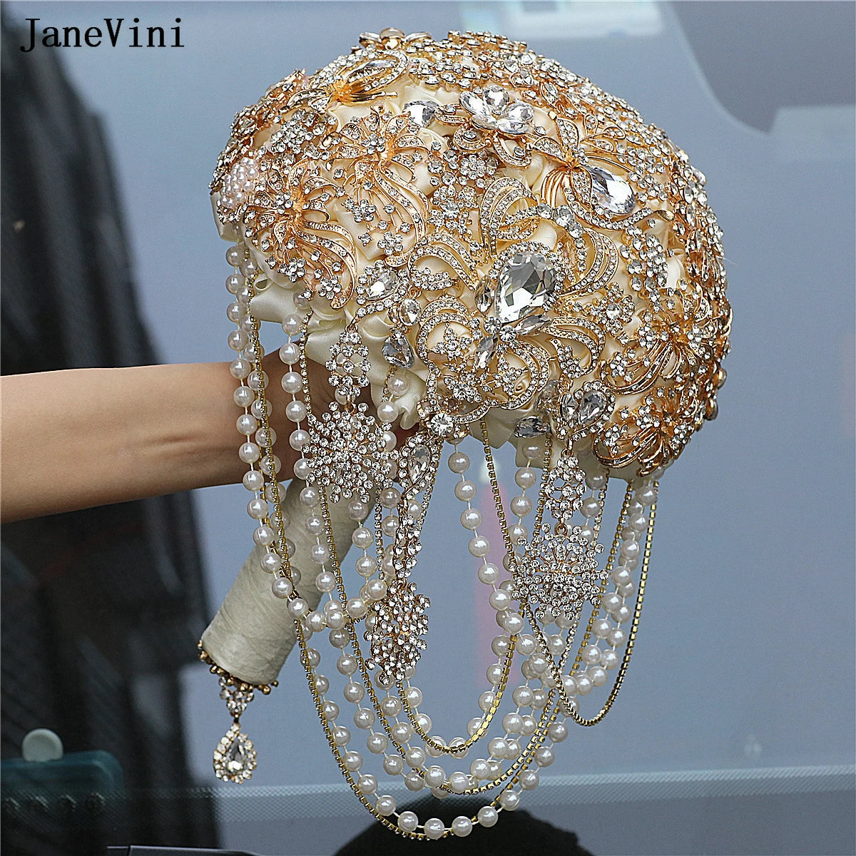 Luxury Diamond Crystal Ivory Bridal Wedding Brooch Bouquets  