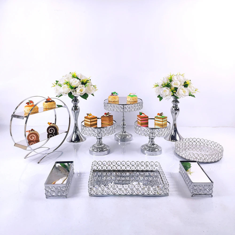 Metal Crystal Cake Stand Sets-Wedding Cake Stands & Plates