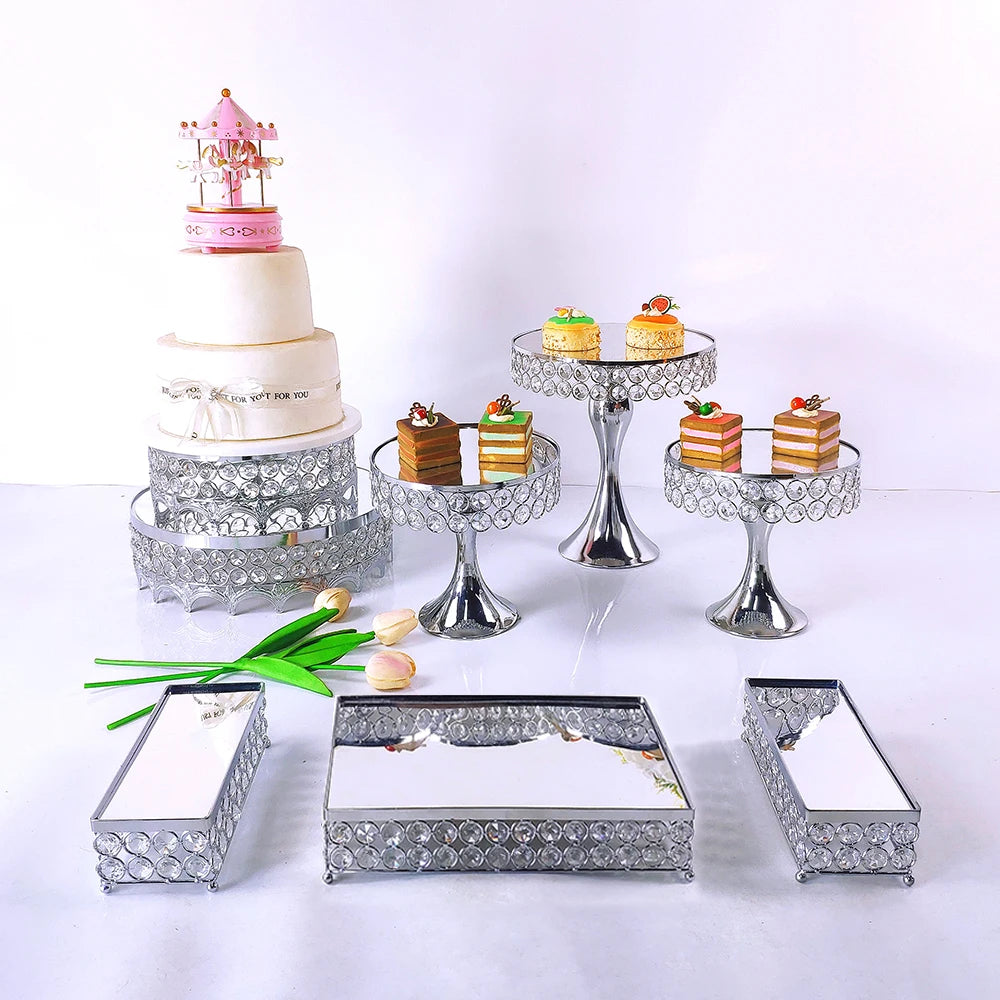 Metal Crystal Cake Stand Sets-Wedding Cake Stands & Plates