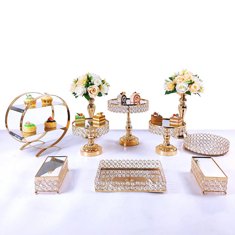 Metal Crystal Cake Stand Sets-Wedding Cake Stands & Plates