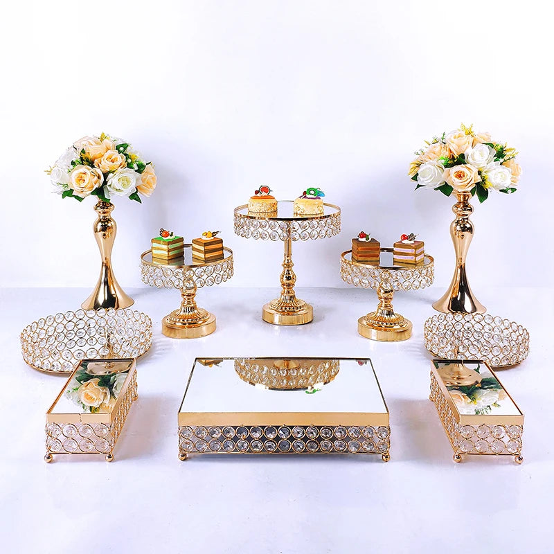 Metal Crystal Cake Stand Sets-Wedding Cake Stands & Plates