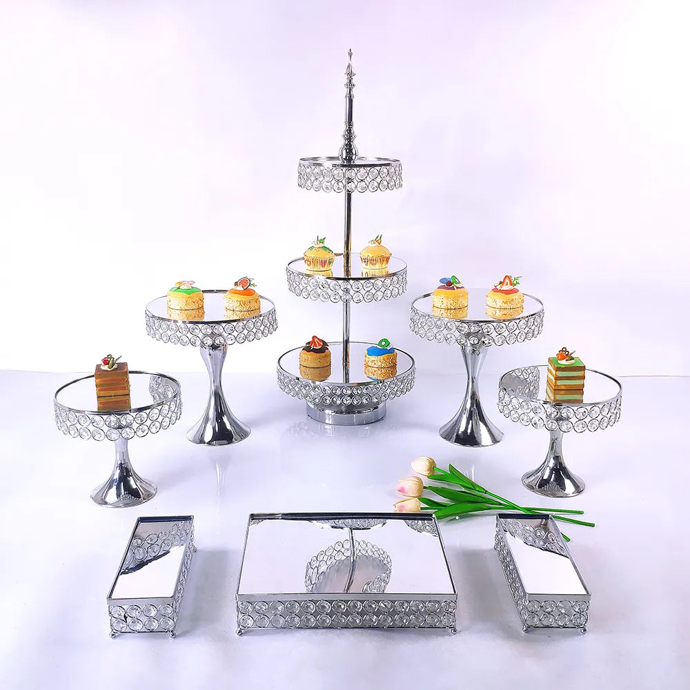 Metal Crystal Cake Stand Sets-Wedding Cake Stands & Plates